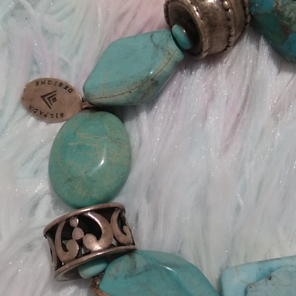 SALE! Silpada Retired Turquoise & Sterling Silver Stretch Bracelet B2162 - Picture 4 of 9